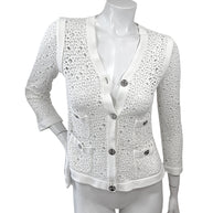 Chanel White Openwork Knit Cardigan Jacket CC Buttons