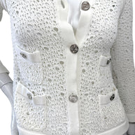 Chanel White Openwork Knit Cardigan Jacket CC Buttons