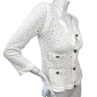 Chanel White Openwork Knit Cardigan Jacket CC Buttons