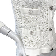 Chanel White Openwork Knit Cardigan Jacket CC Buttons