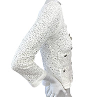 Chanel White Openwork Knit Cardigan Jacket CC Buttons