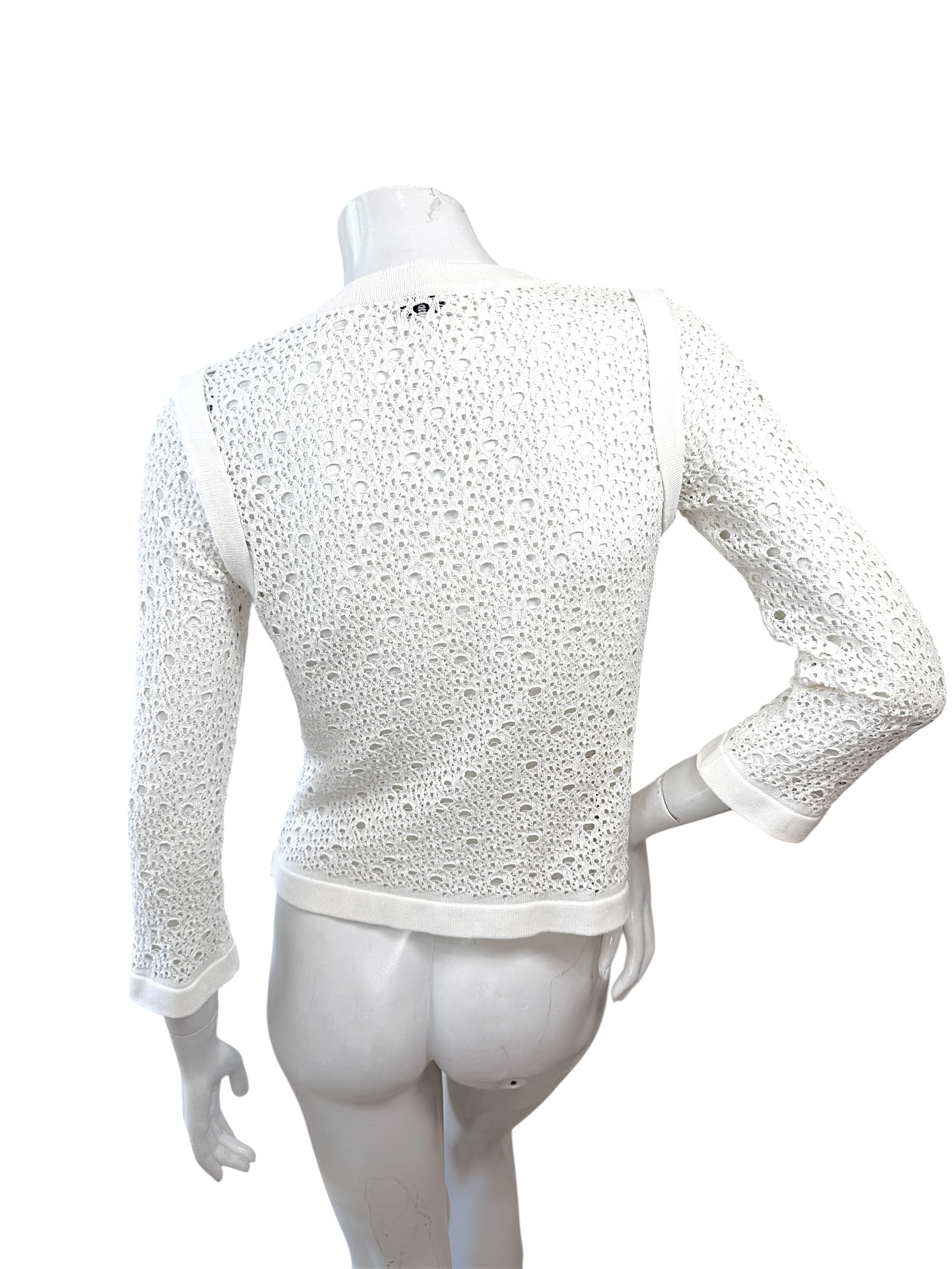 Chanel White Openwork Knit Cardigan Jacket CC Buttons