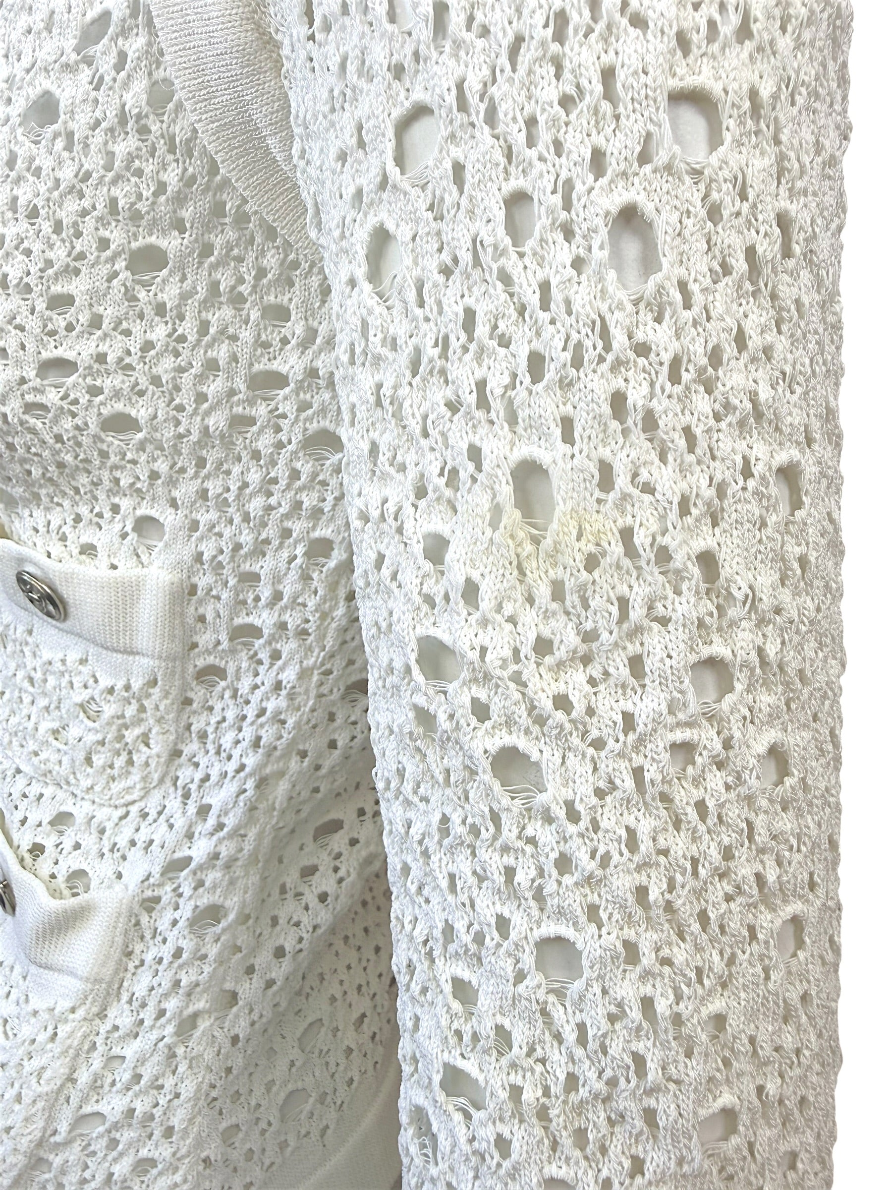 Chanel White Openwork Knit Cardigan Jacket CC Buttons