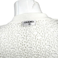 Chanel White Openwork Knit Cardigan Jacket CC Buttons