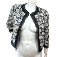 Chanel Sequin Cropped Jacket Black Ivory Size 34