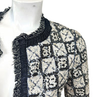 Chanel Sequin Cropped Jacket Black Ivory Size 34