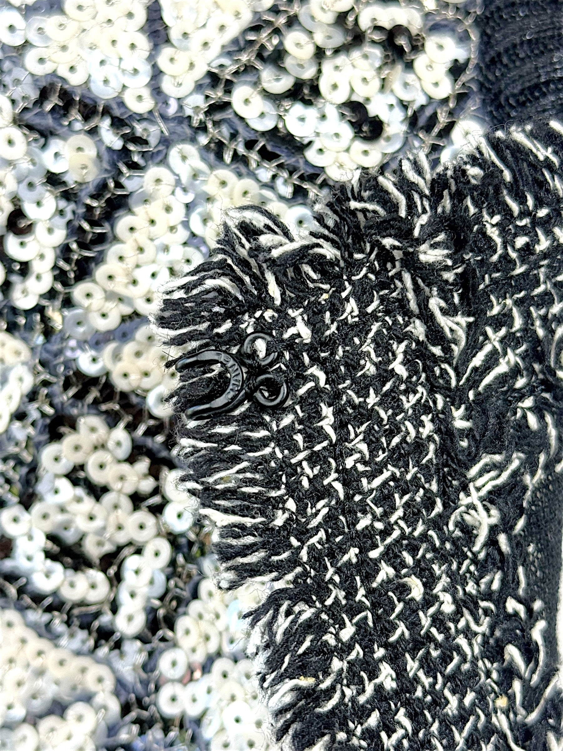 Chanel Sequin Cropped Jacket Black Ivory Size 34