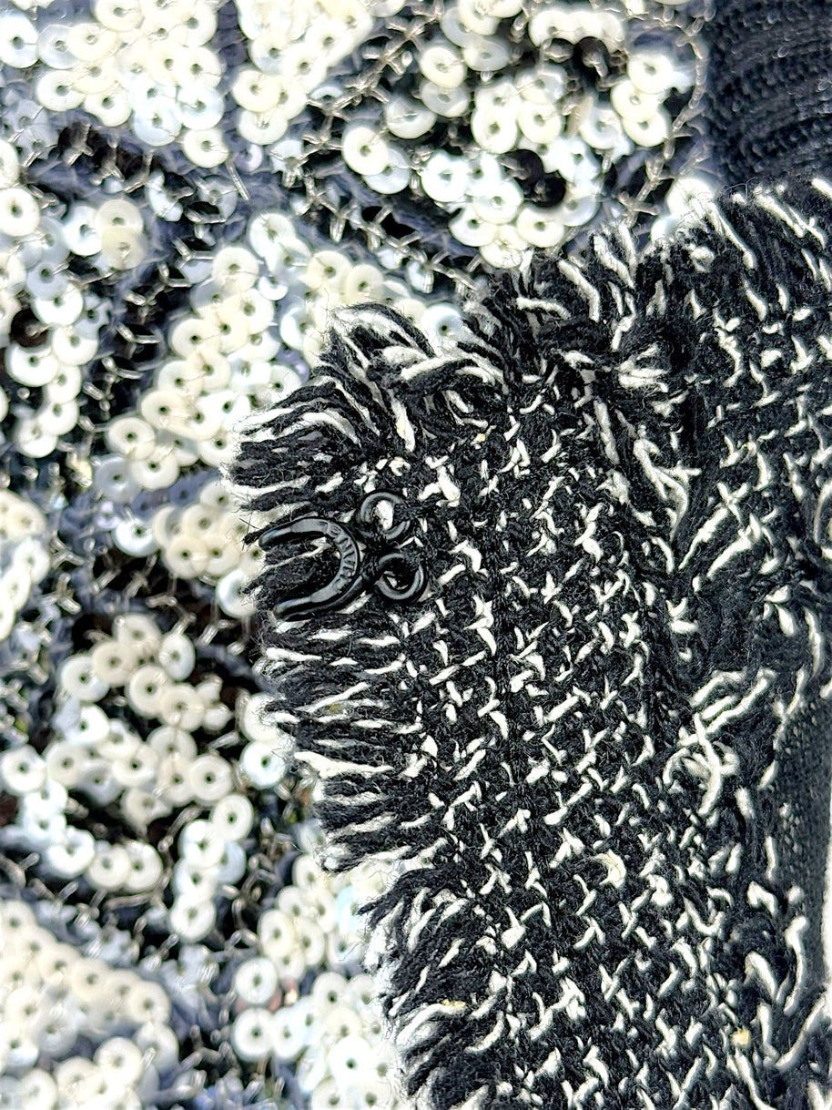 Chanel Sequin Cropped Jacket Black Ivory Size 34