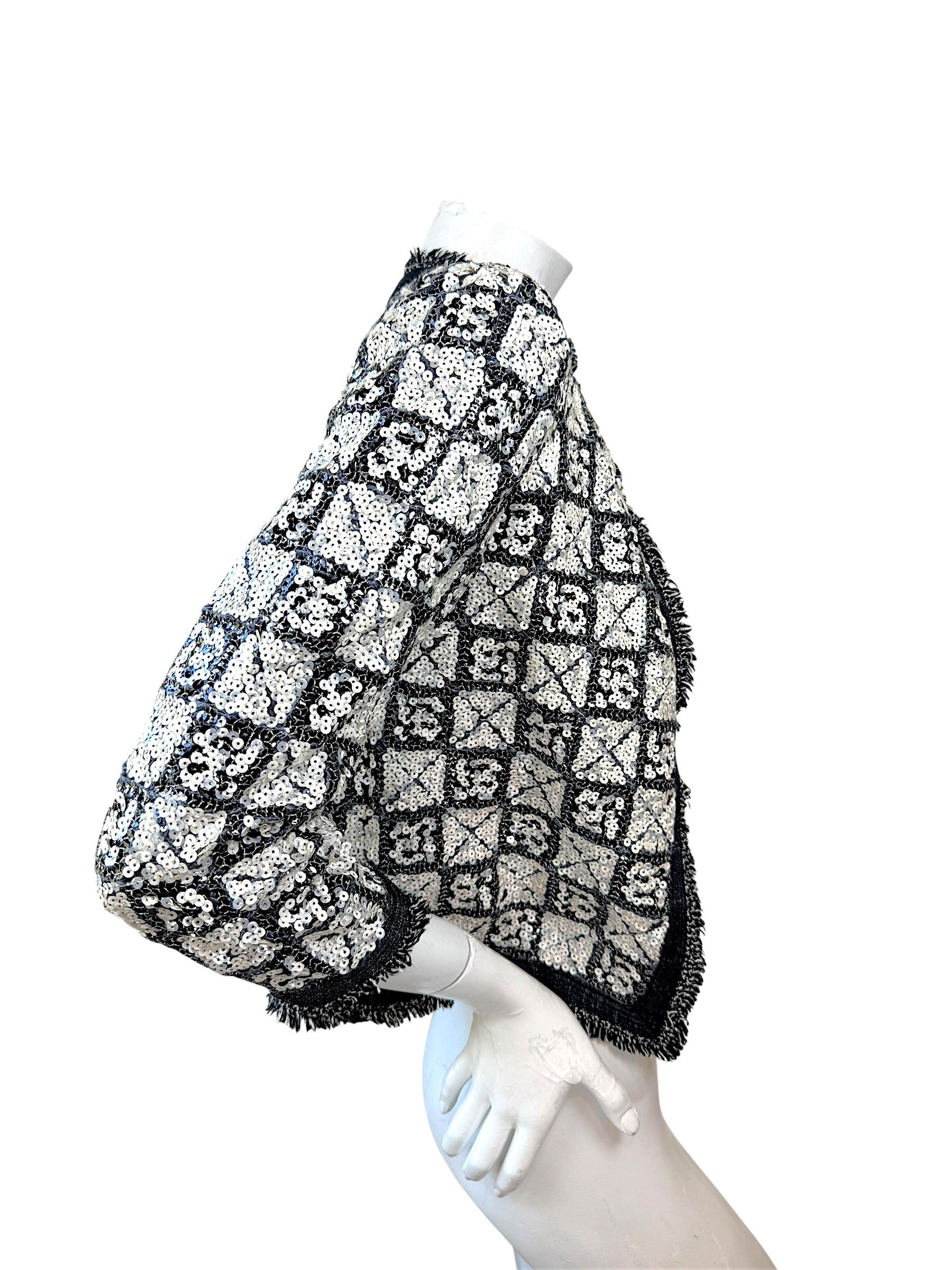 Chanel Sequin Cropped Jacket Black Ivory Size 34