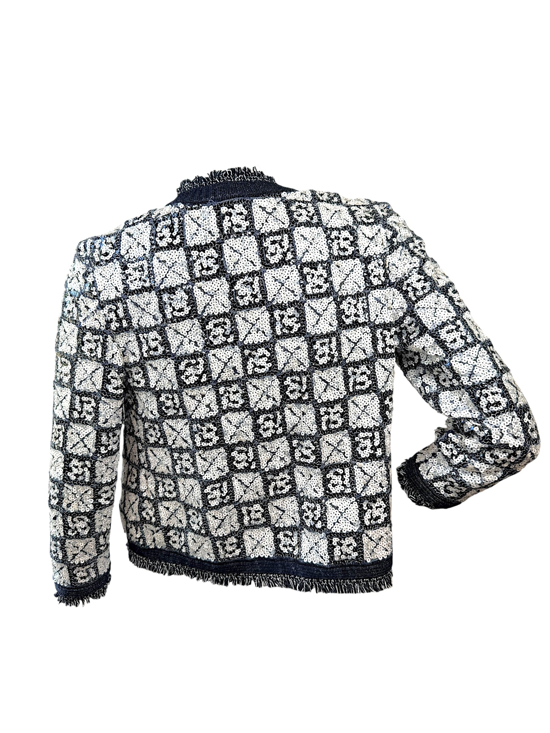 Chanel Sequin Cropped Jacket Black Ivory Size 34