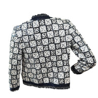 Chanel Sequin Cropped Jacket Black Ivory Size 34