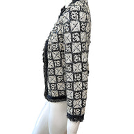 Chanel Sequin Cropped Jacket Black Ivory Size 34