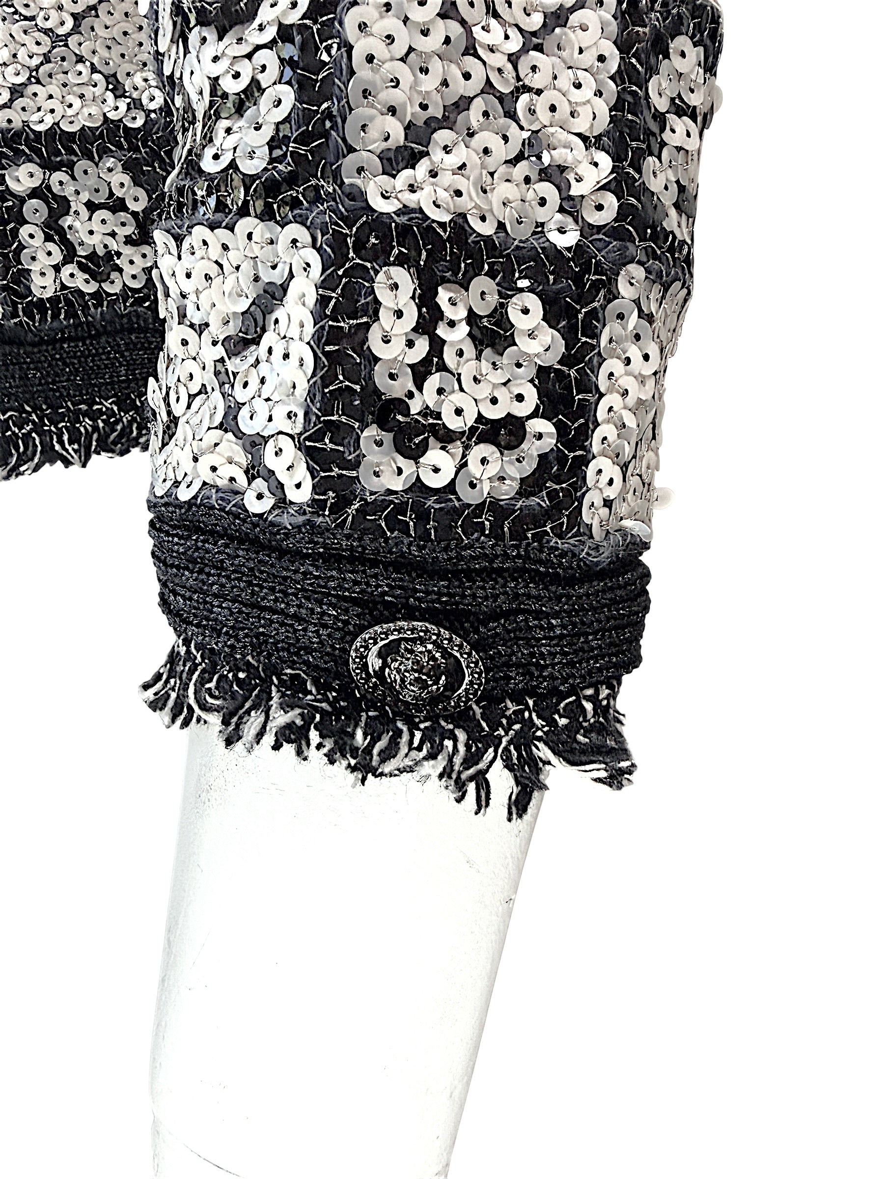 Chanel Sequin Cropped Jacket Black Ivory Size 34