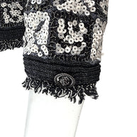 Chanel Sequin Cropped Jacket Black Ivory Size 34