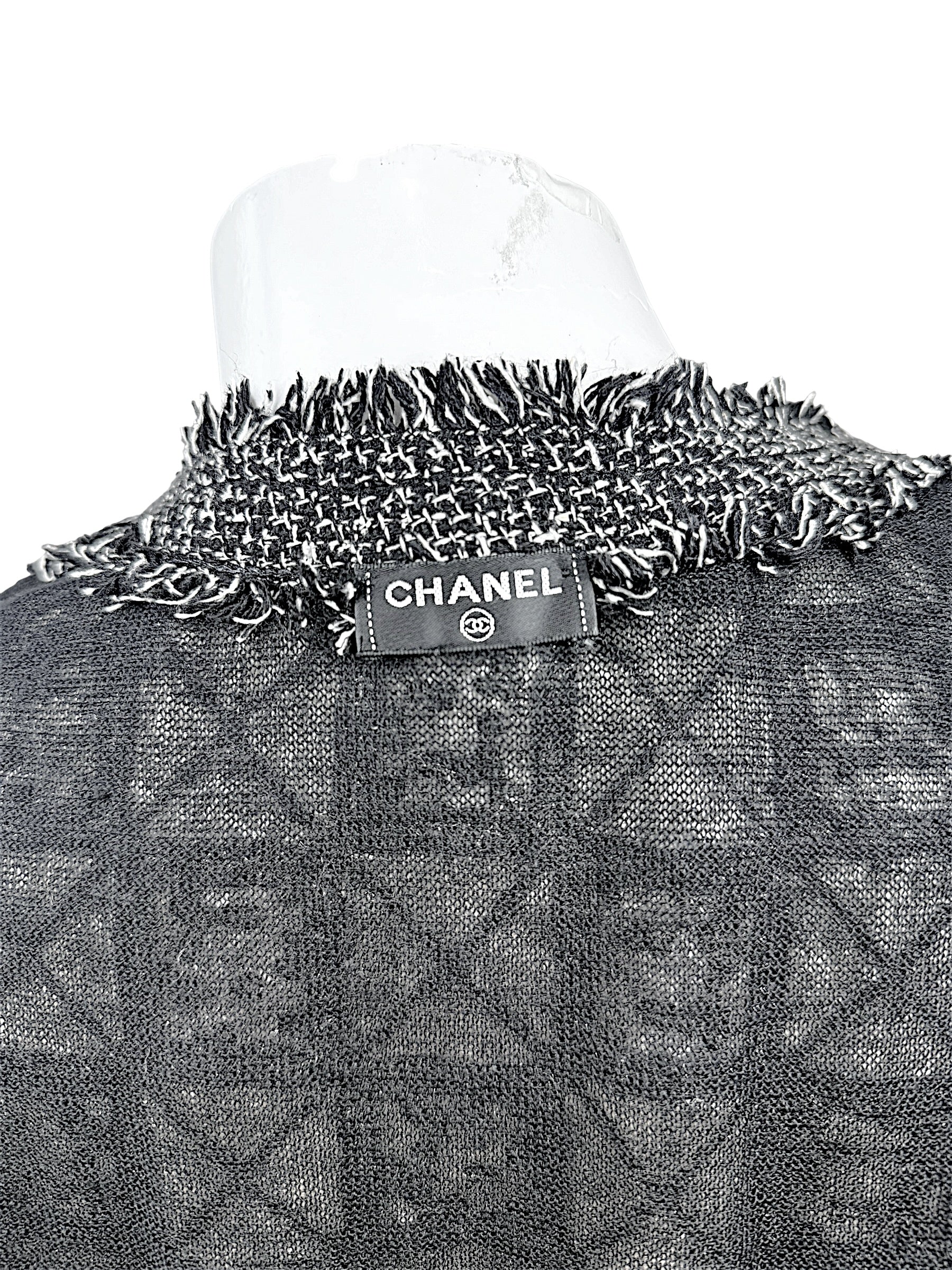 Chanel Sequin Cropped Jacket Black Ivory Size 34