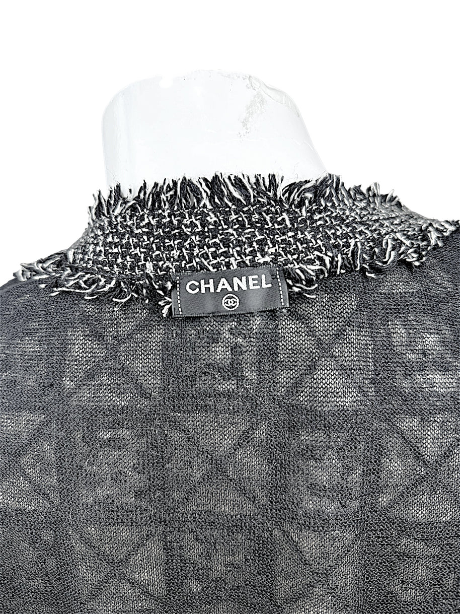 Chanel Sequin Cropped Jacket Black Ivory Size 34