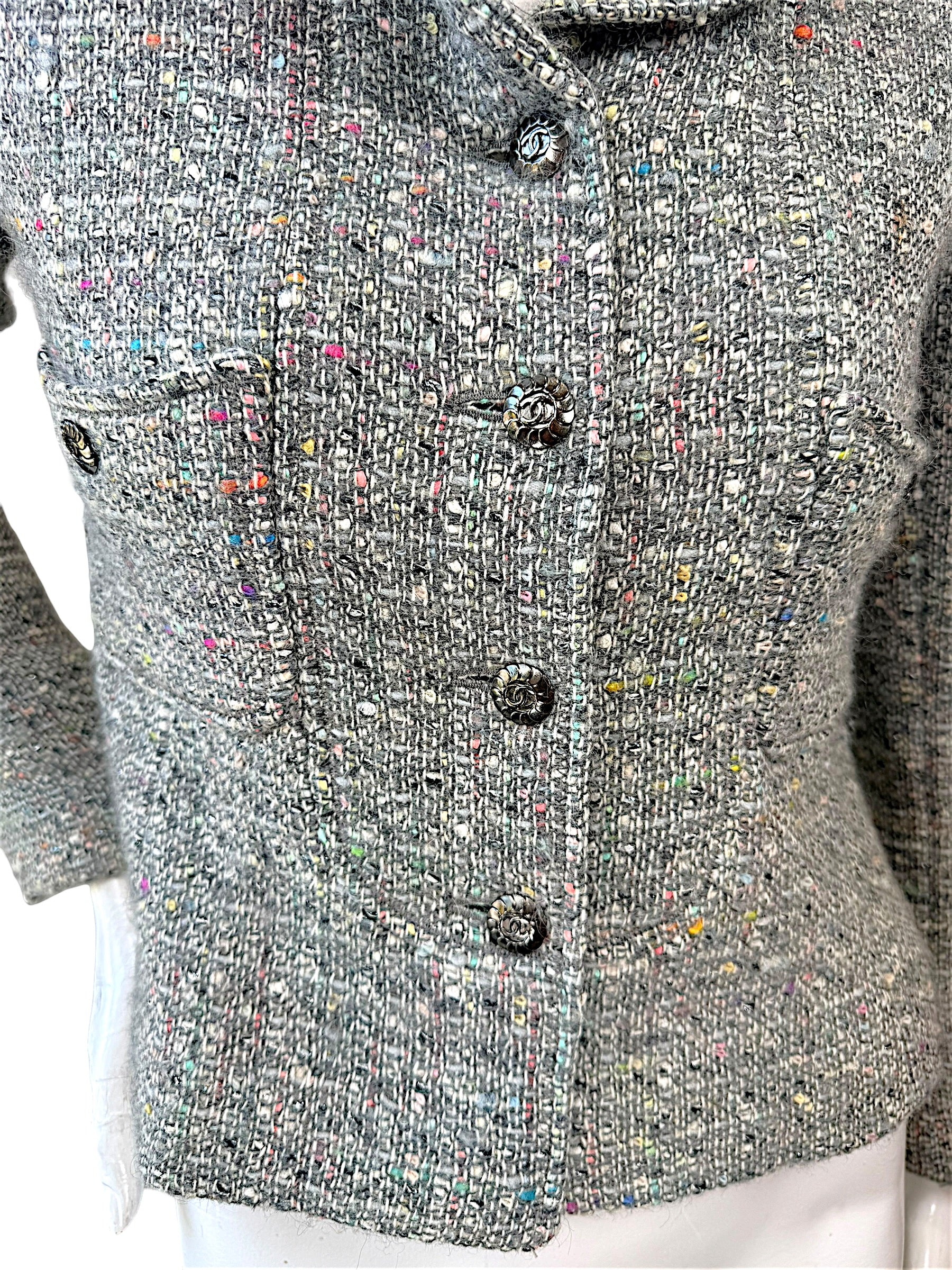 Vintage Chanel 1997A Confetti Tweed Jacket Grey FR36