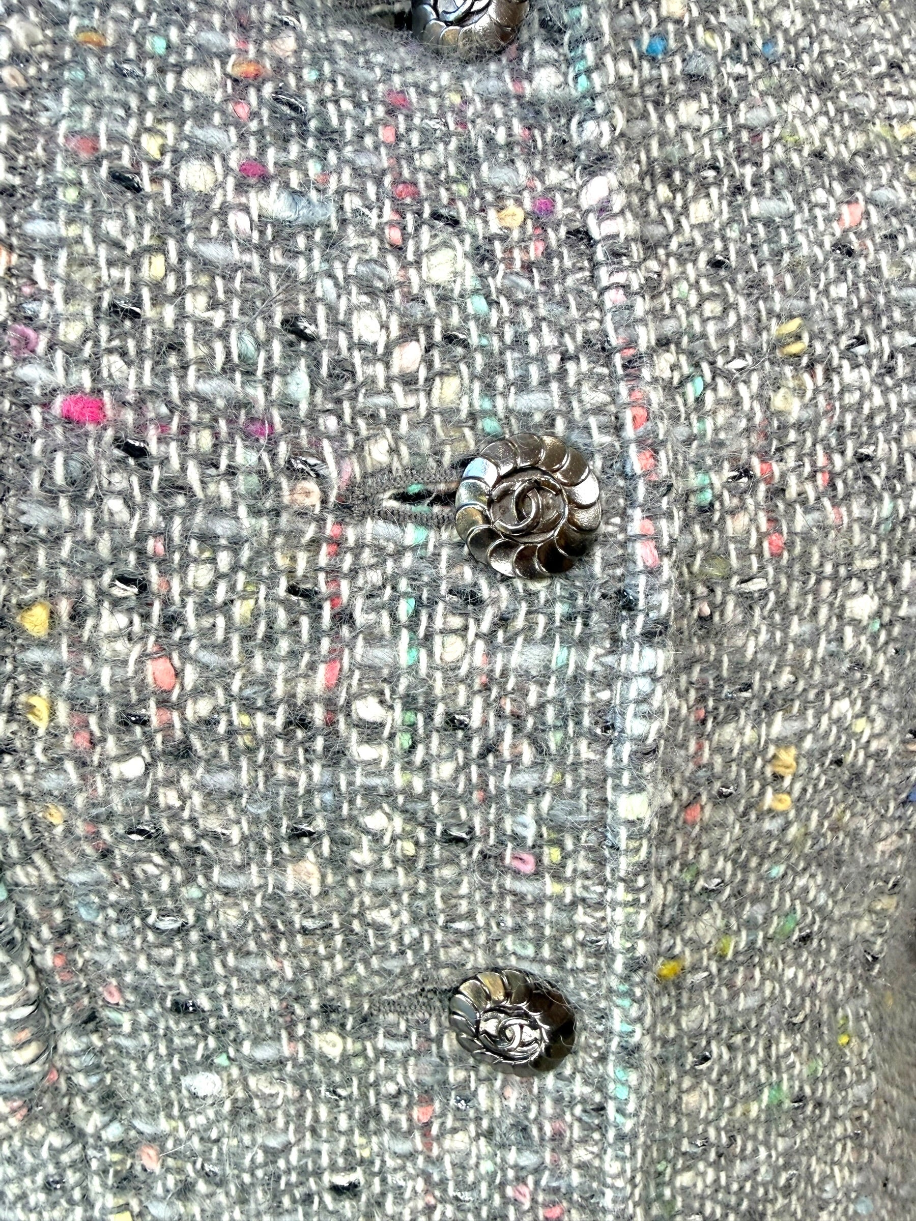 Vintage Chanel 1997A Confetti Tweed Jacket Grey FR36