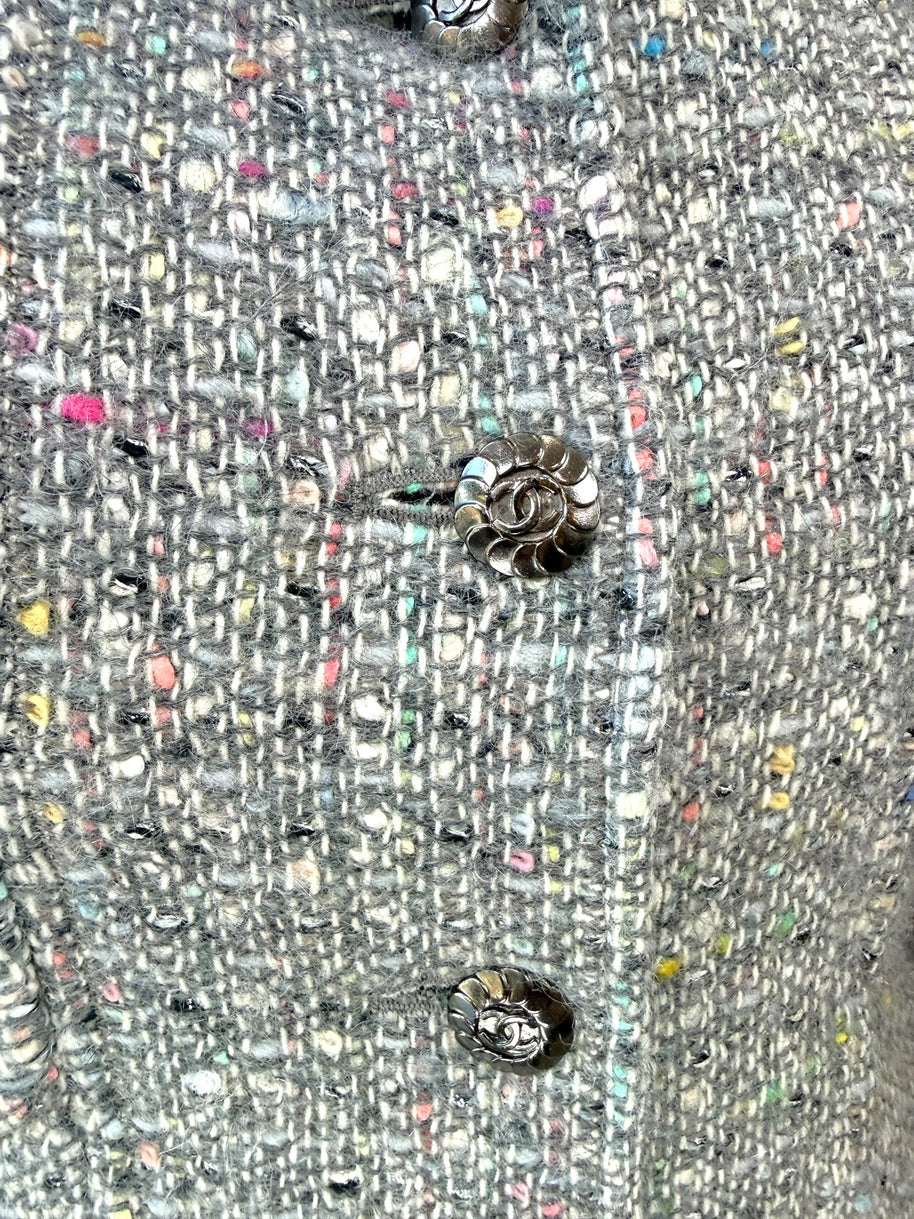 Vintage Chanel 1997A Confetti Tweed Jacket Grey FR36