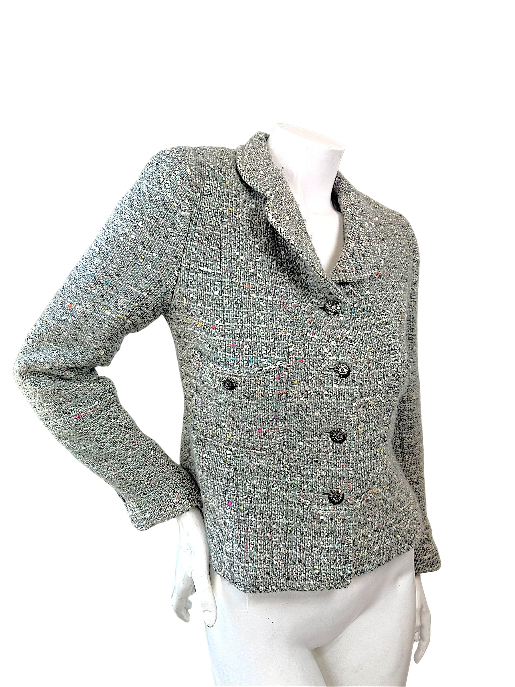 Vintage Chanel 1997A Confetti Tweed Jacket Grey FR36