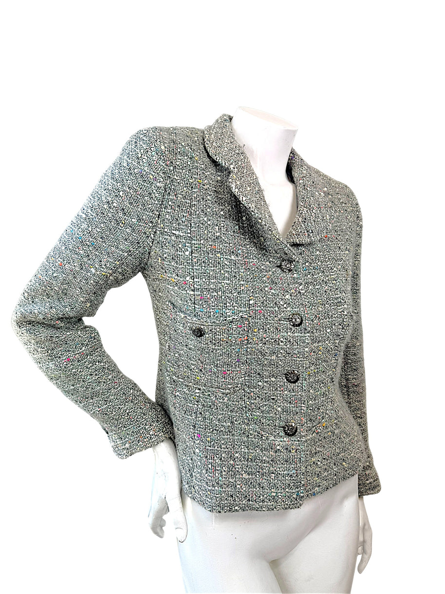 Vintage Chanel 1997A Confetti Tweed Jacket Grey FR36