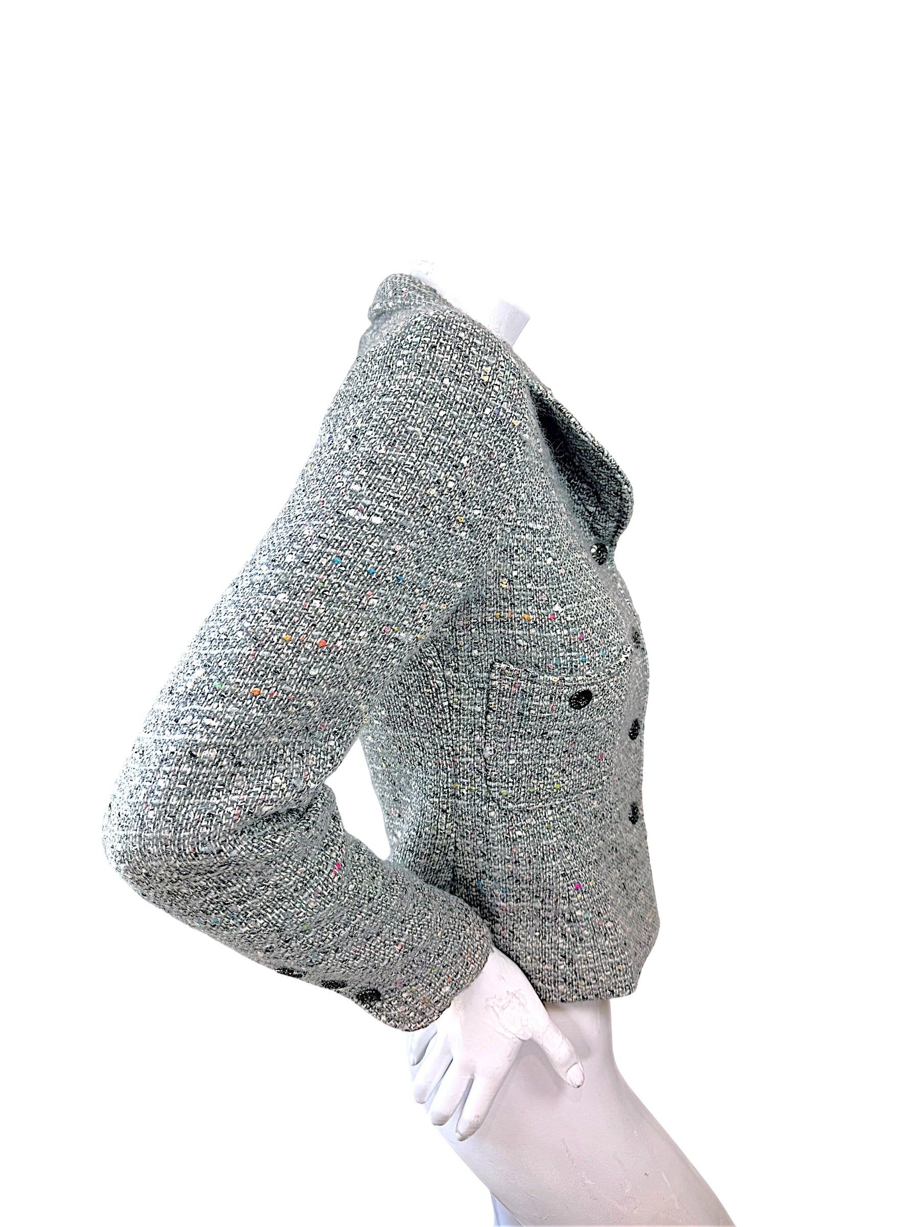 Vintage Chanel 1997A Confetti Tweed Jacket Grey FR36