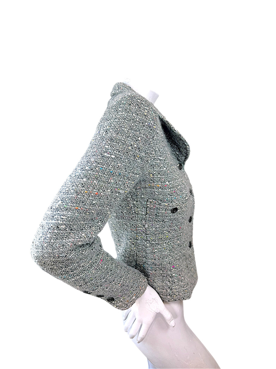 Vintage Chanel 1997A Confetti Tweed Jacket Grey FR36