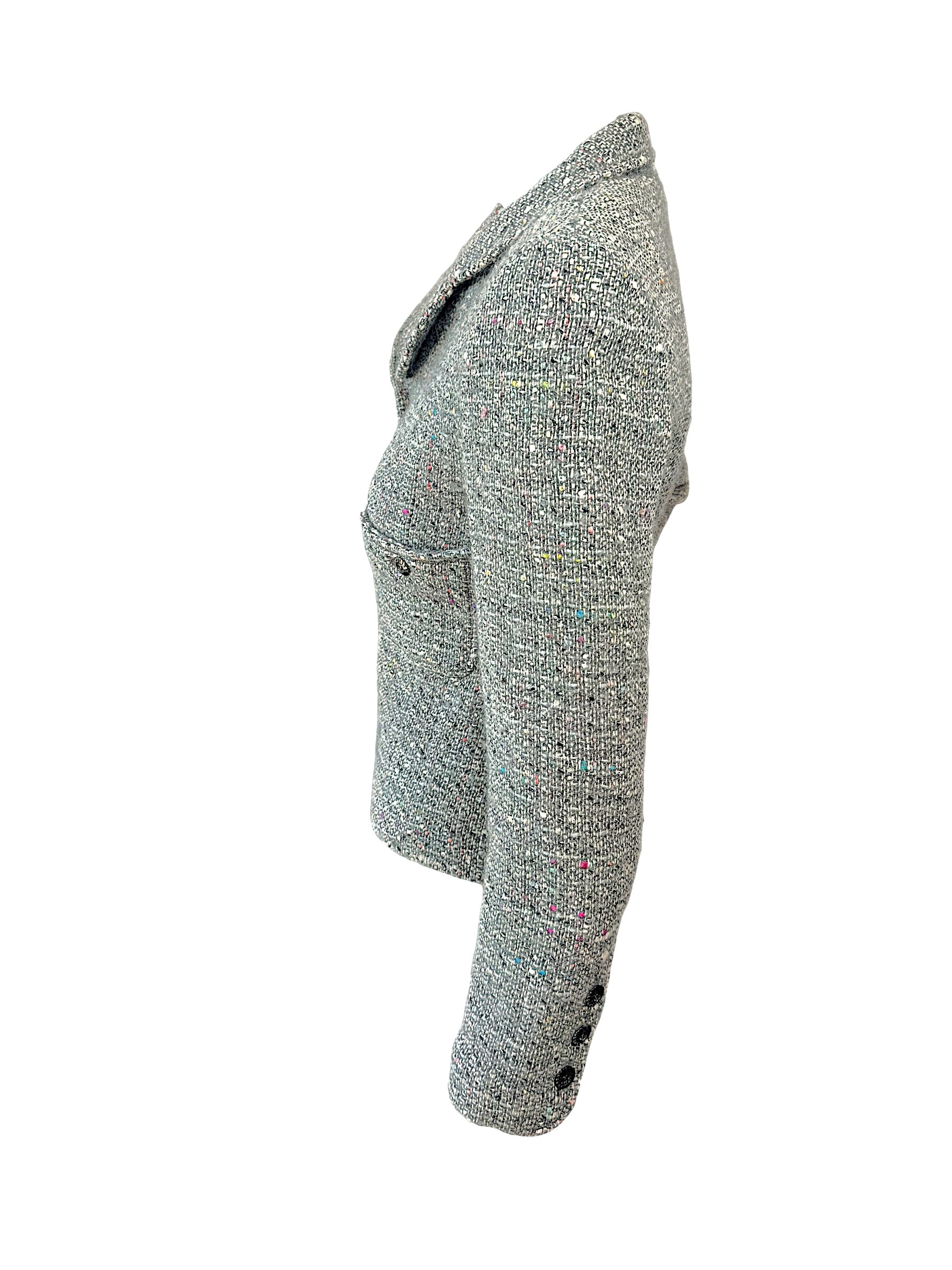 Vintage Chanel 1997A Confetti Tweed Jacket Grey FR36