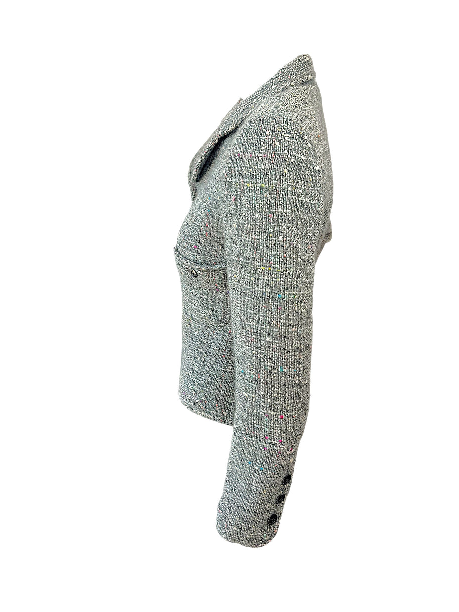 Vintage Chanel 1997A Confetti Tweed Jacket Grey FR36