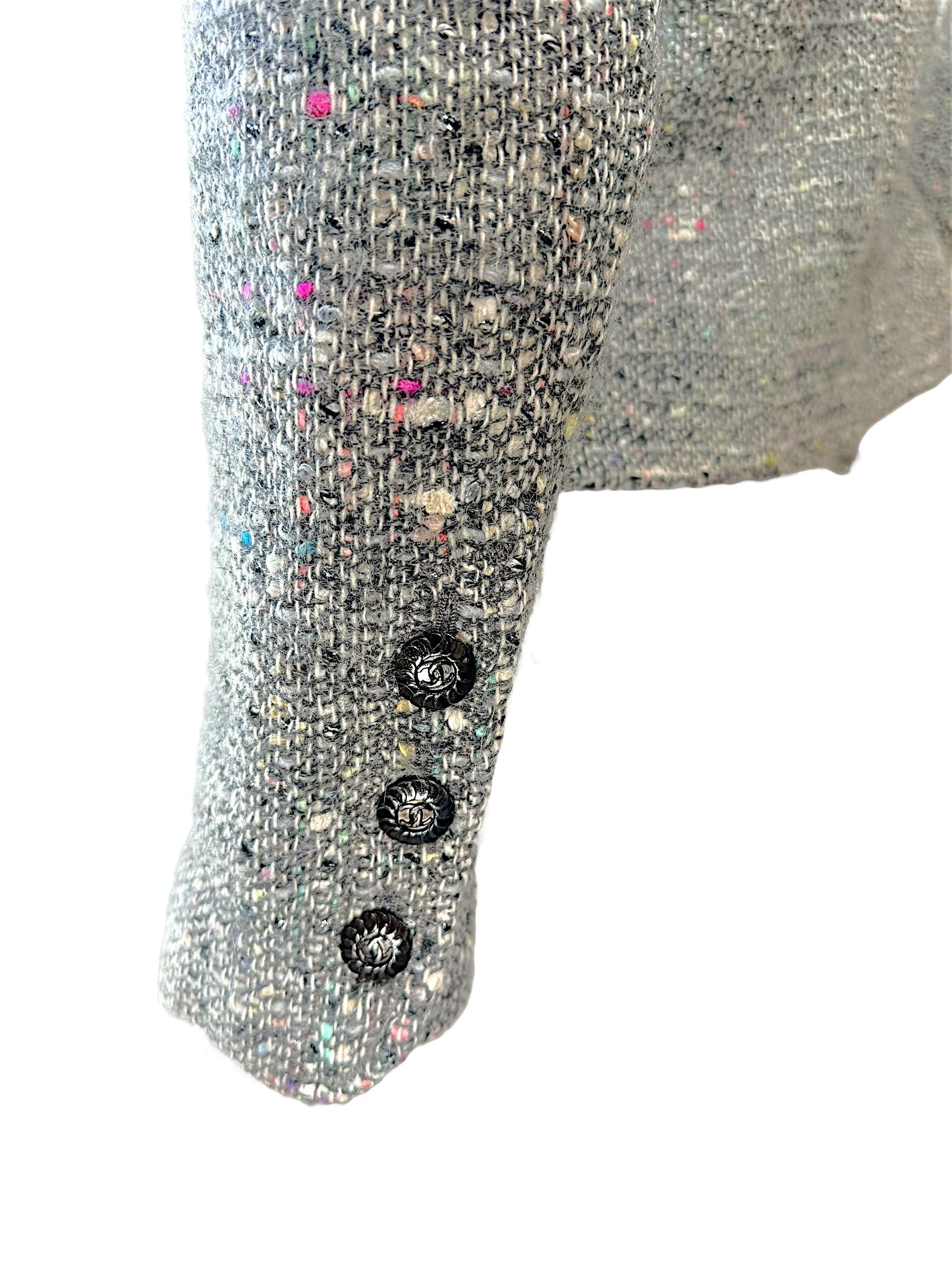 Vintage Chanel 1997A Confetti Tweed Jacket Grey FR36