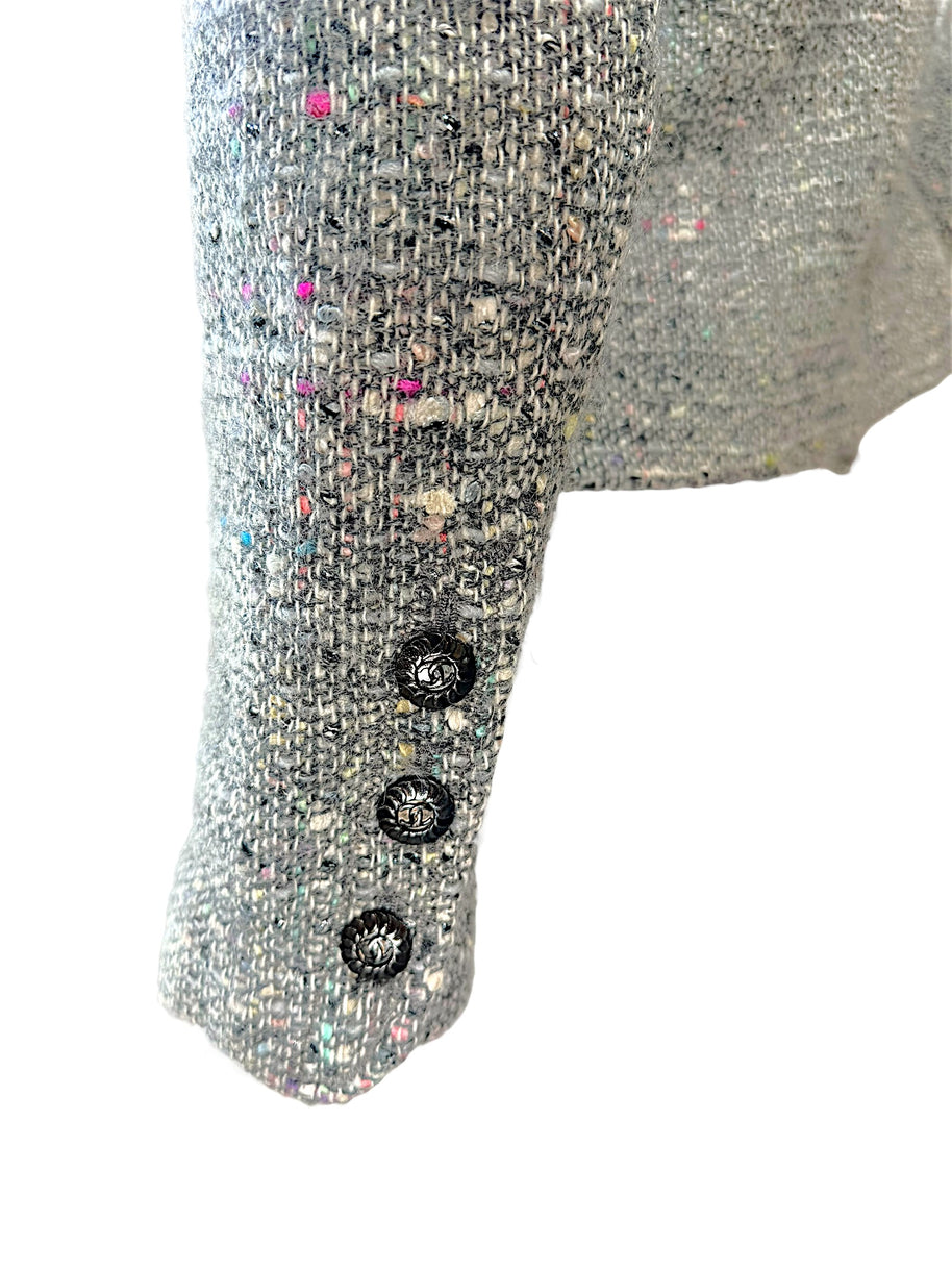 Vintage Chanel 1997A Confetti Tweed Jacket Grey FR36
