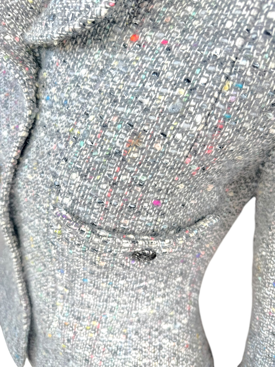 Vintage Chanel 1997A Confetti Tweed Jacket Grey FR36