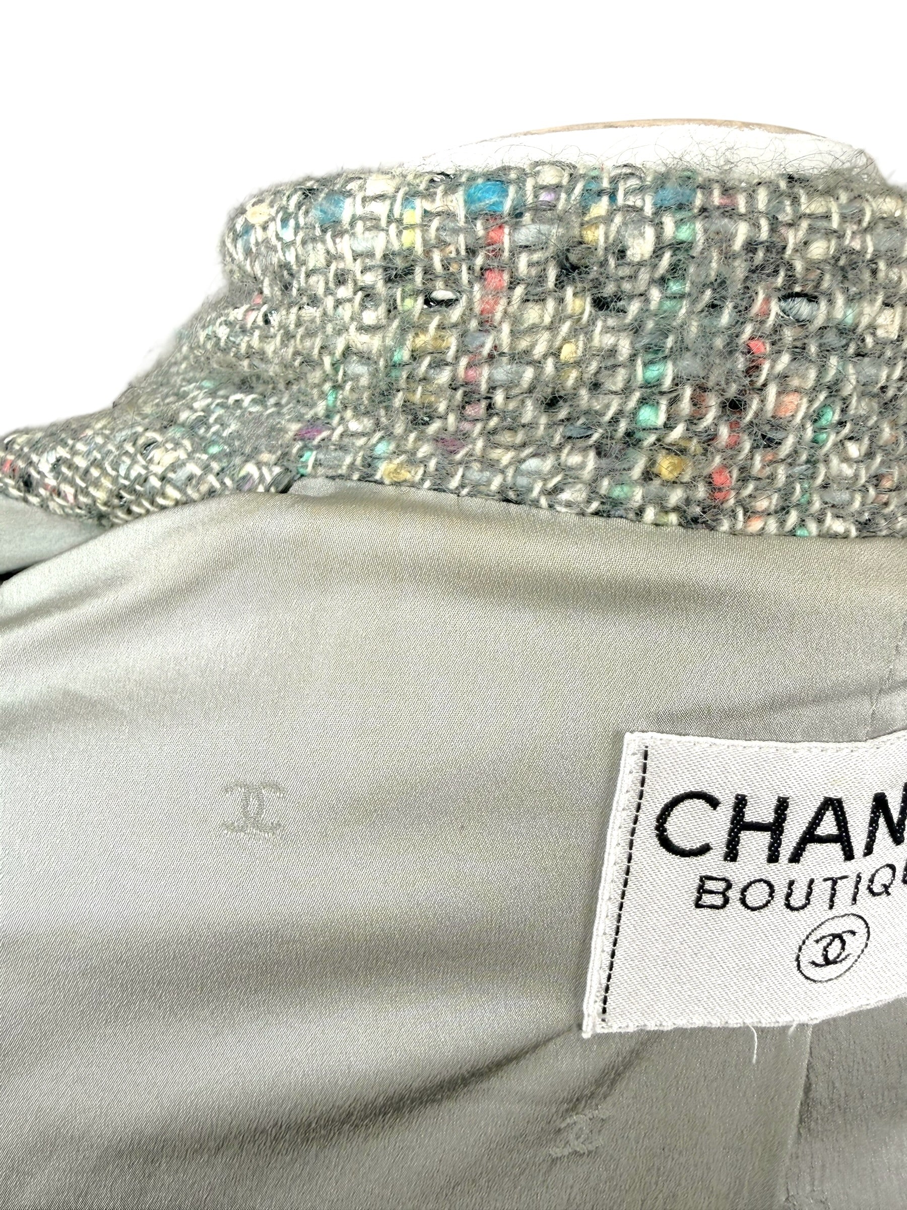 Vintage Chanel 1997A Confetti Tweed Jacket Grey FR36