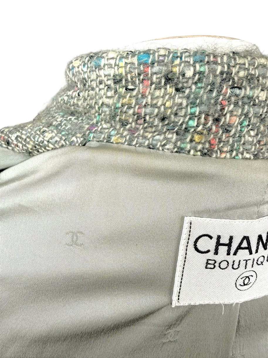 Vintage Chanel 1997A Confetti Tweed Jacket Grey FR36