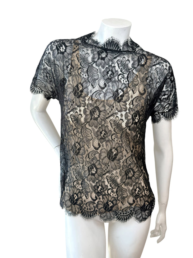 Chanel Black Lace Blouse & Silk Camisole Set FR34