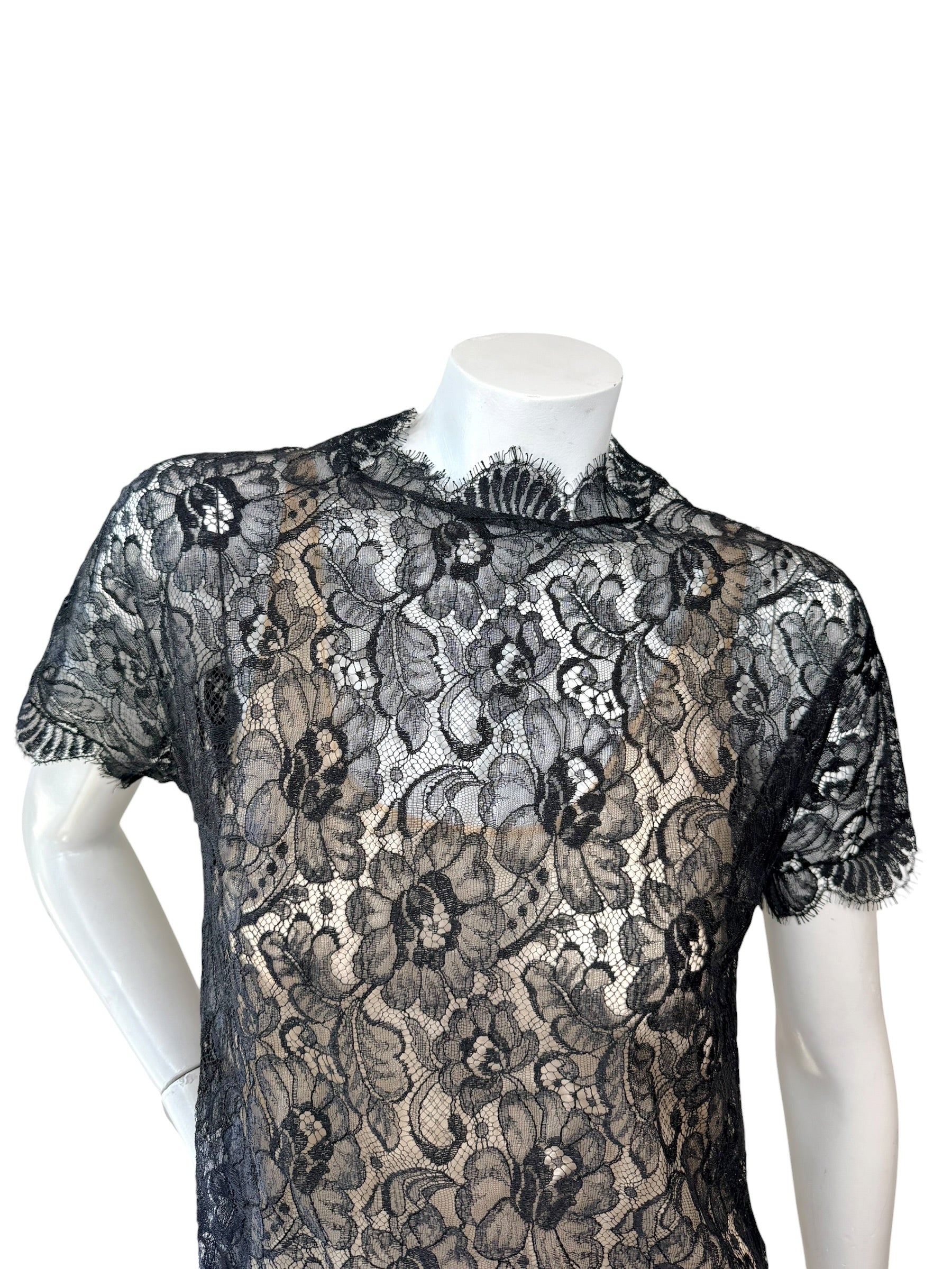 Chanel Black Lace Blouse & Silk Camisole Set FR34