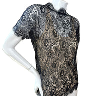 Chanel Black Lace Blouse & Silk Camisole Set FR34