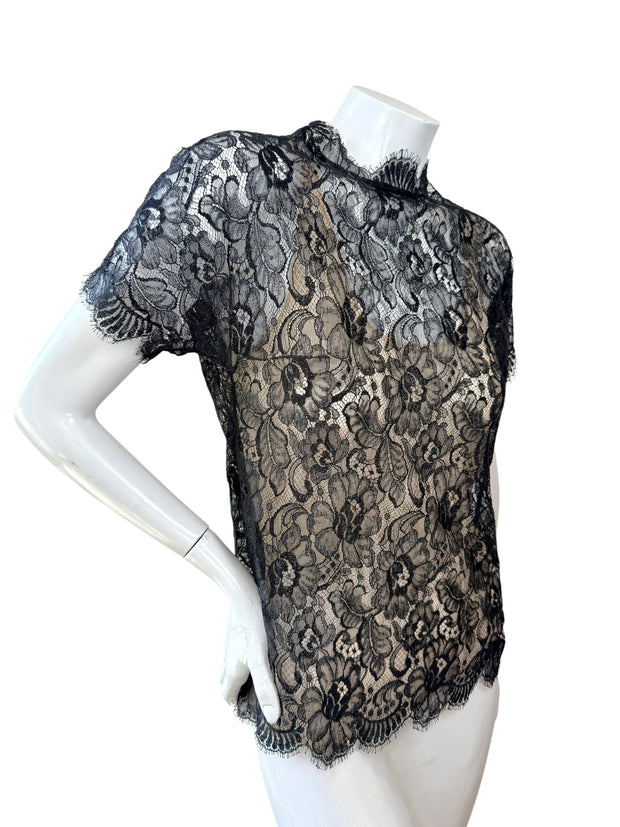 Chanel Black Lace Blouse & Silk Camisole Set FR34