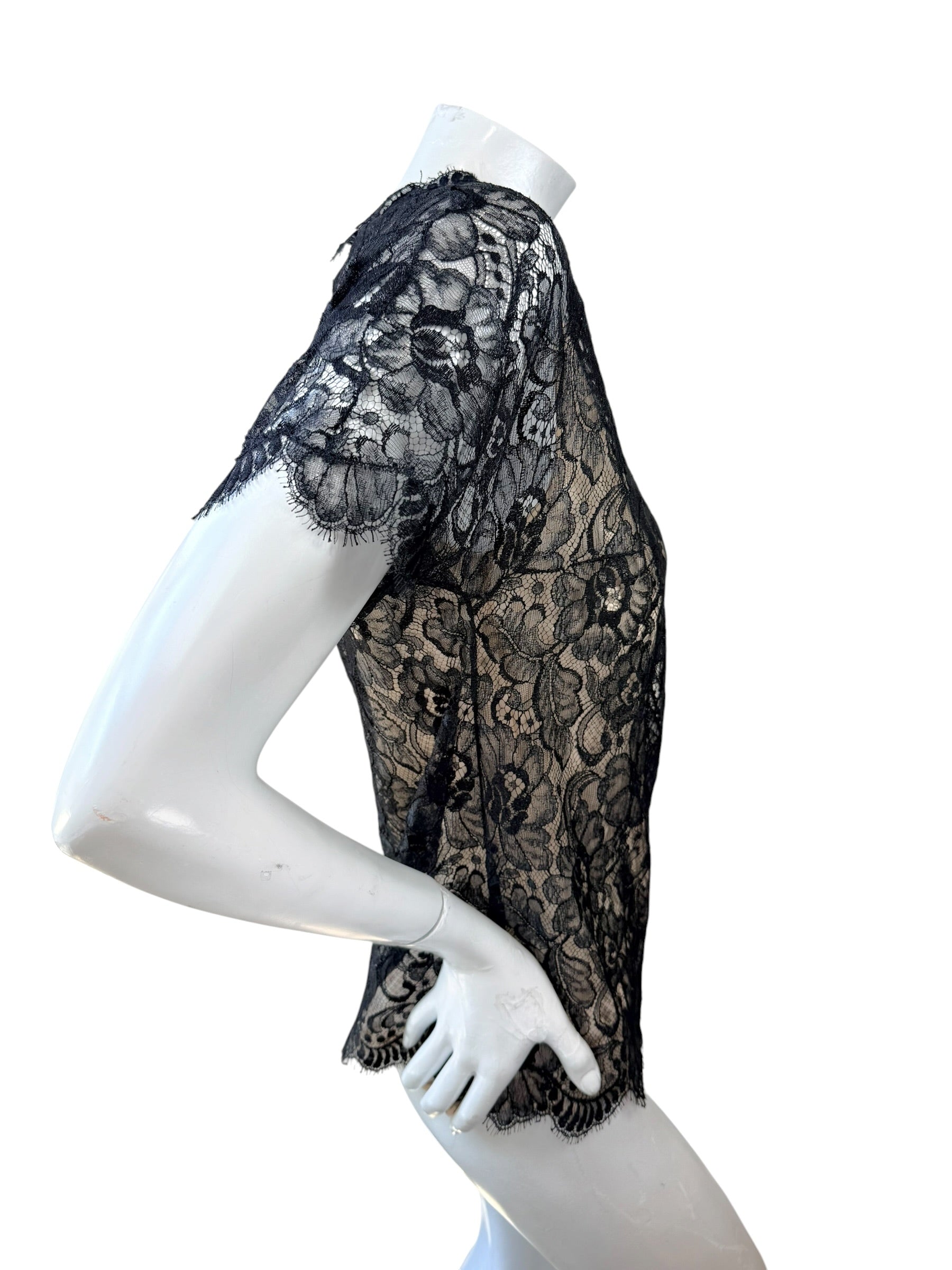 Chanel Black Lace Blouse & Silk Camisole Set FR34