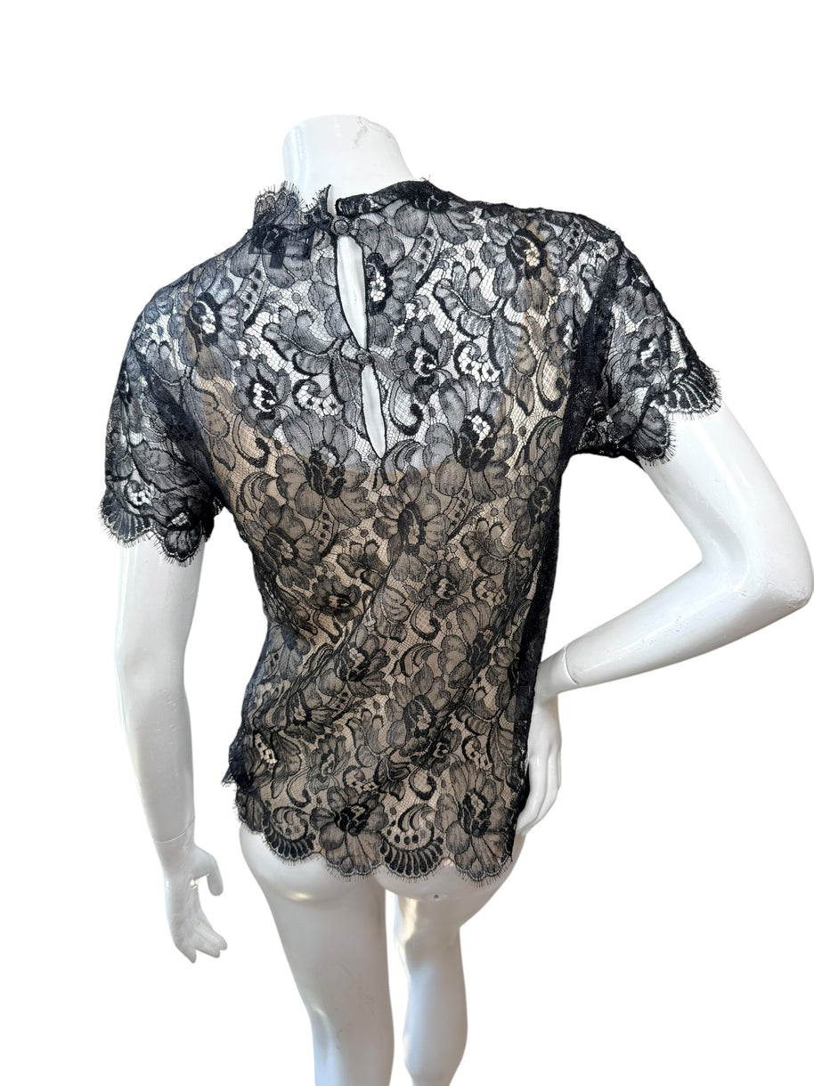 Chanel Black Lace Blouse & Silk Camisole Set FR34