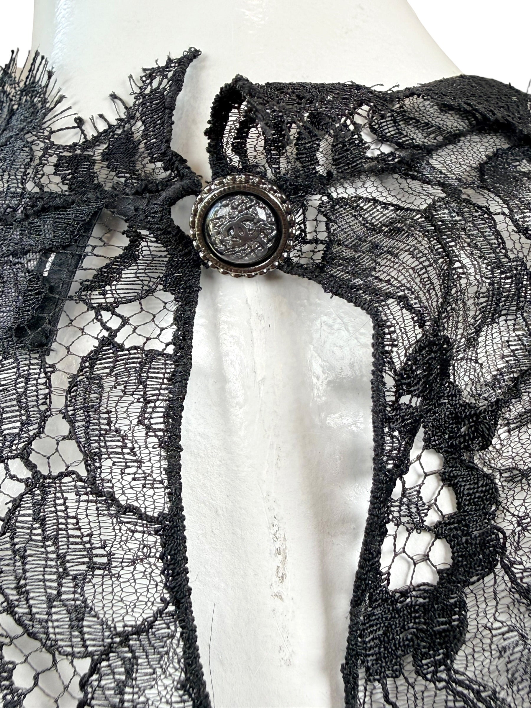 Chanel Black Lace Blouse & Silk Camisole Set FR34