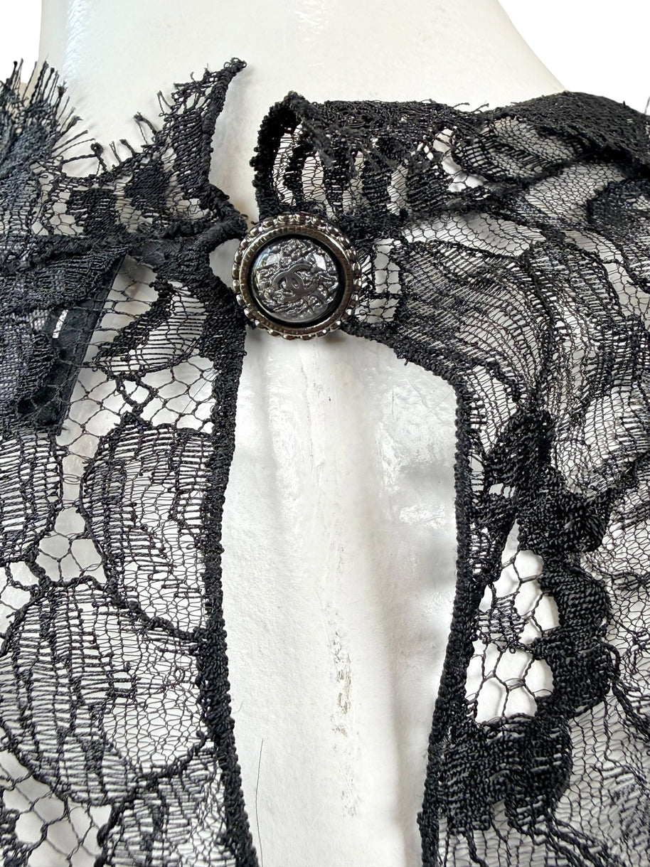 Chanel Black Lace Blouse & Silk Camisole Set FR34
