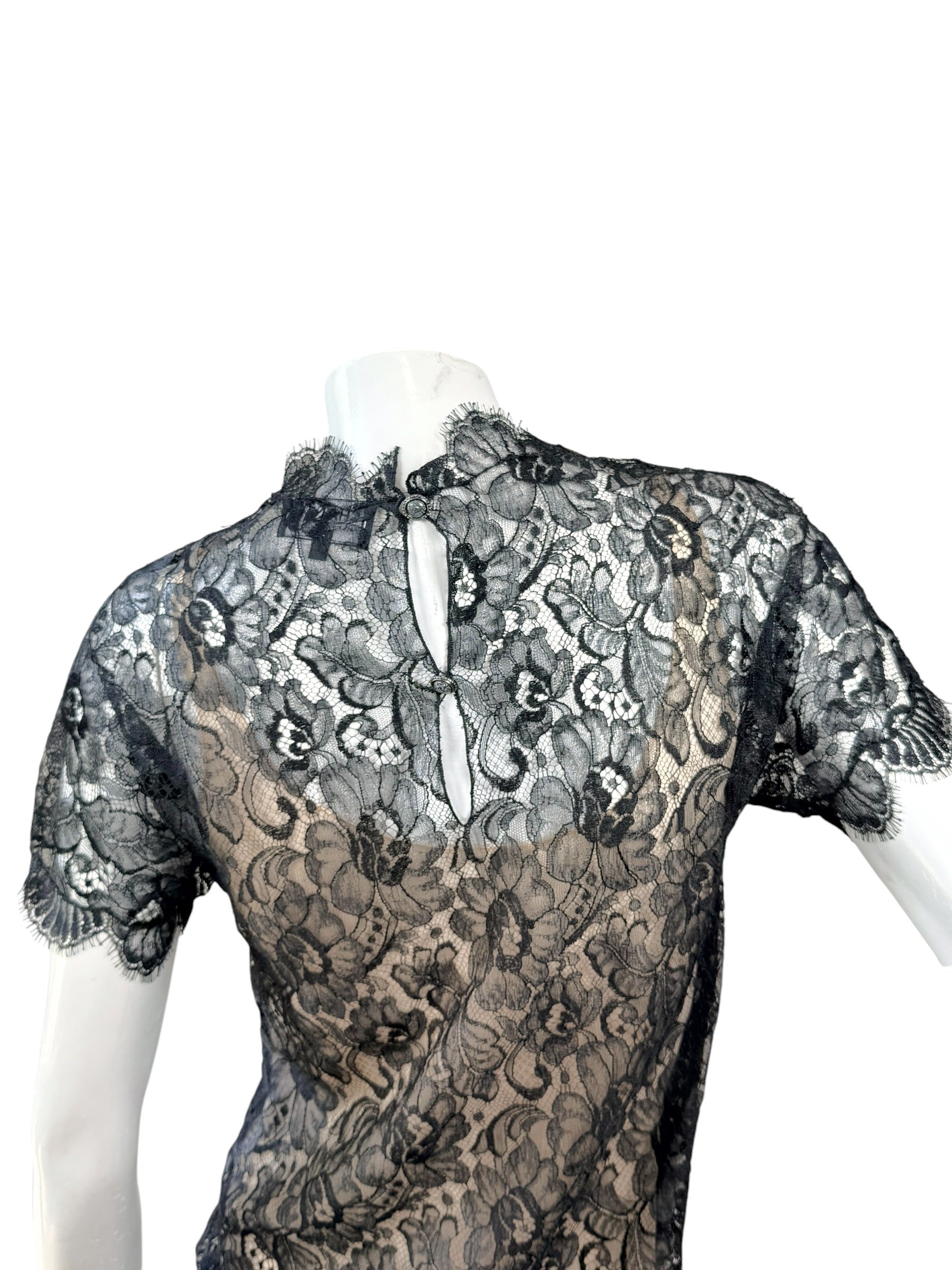 Chanel Black Lace Blouse & Silk Camisole Set FR34