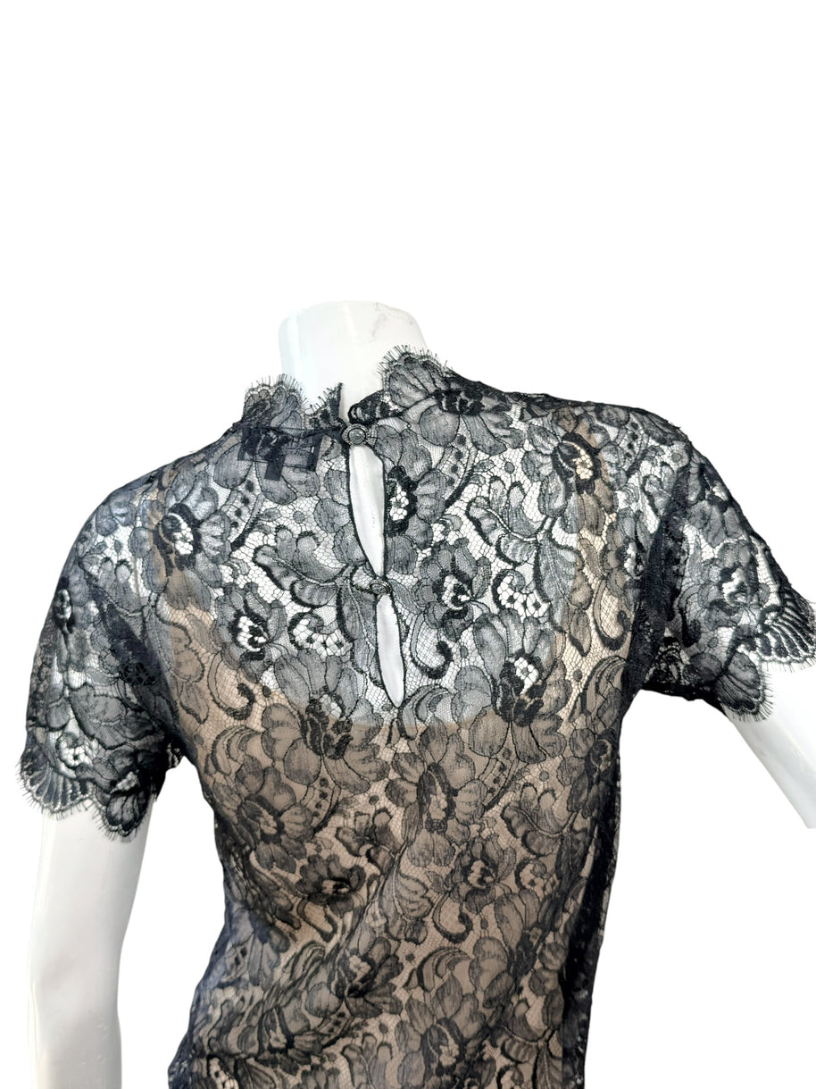 Chanel Black Lace Blouse & Silk Camisole Set FR34