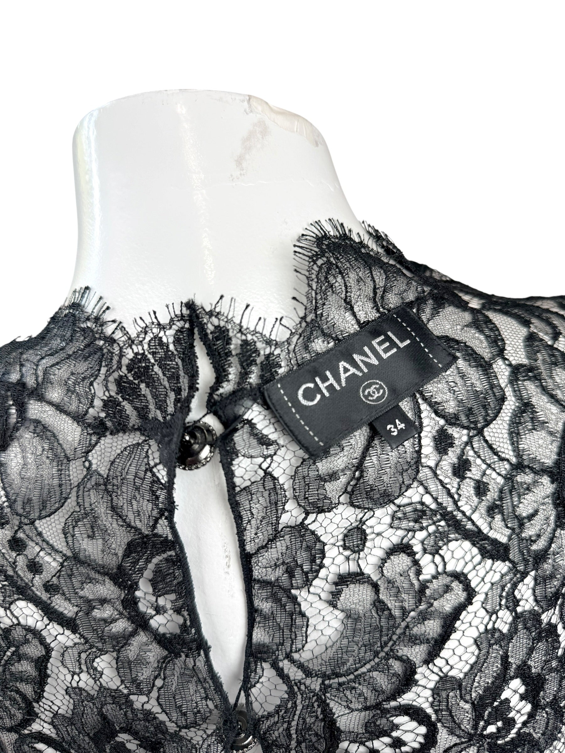 Chanel Black Lace Blouse & Silk Camisole Set FR34