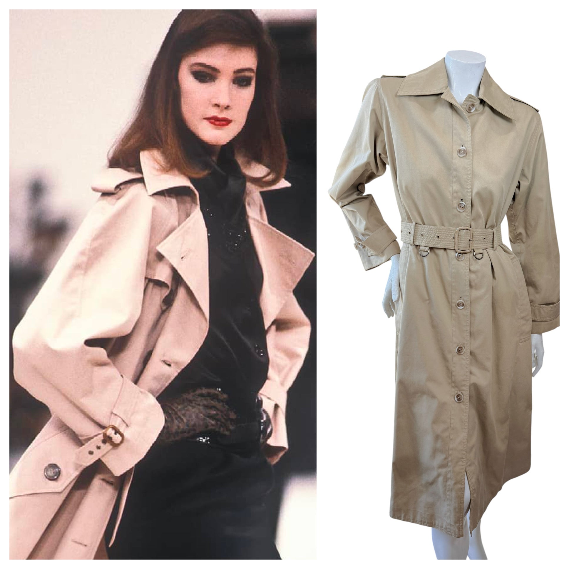 Vintage Saint Laurent Rive Gauche Beige Belted Trench Coat