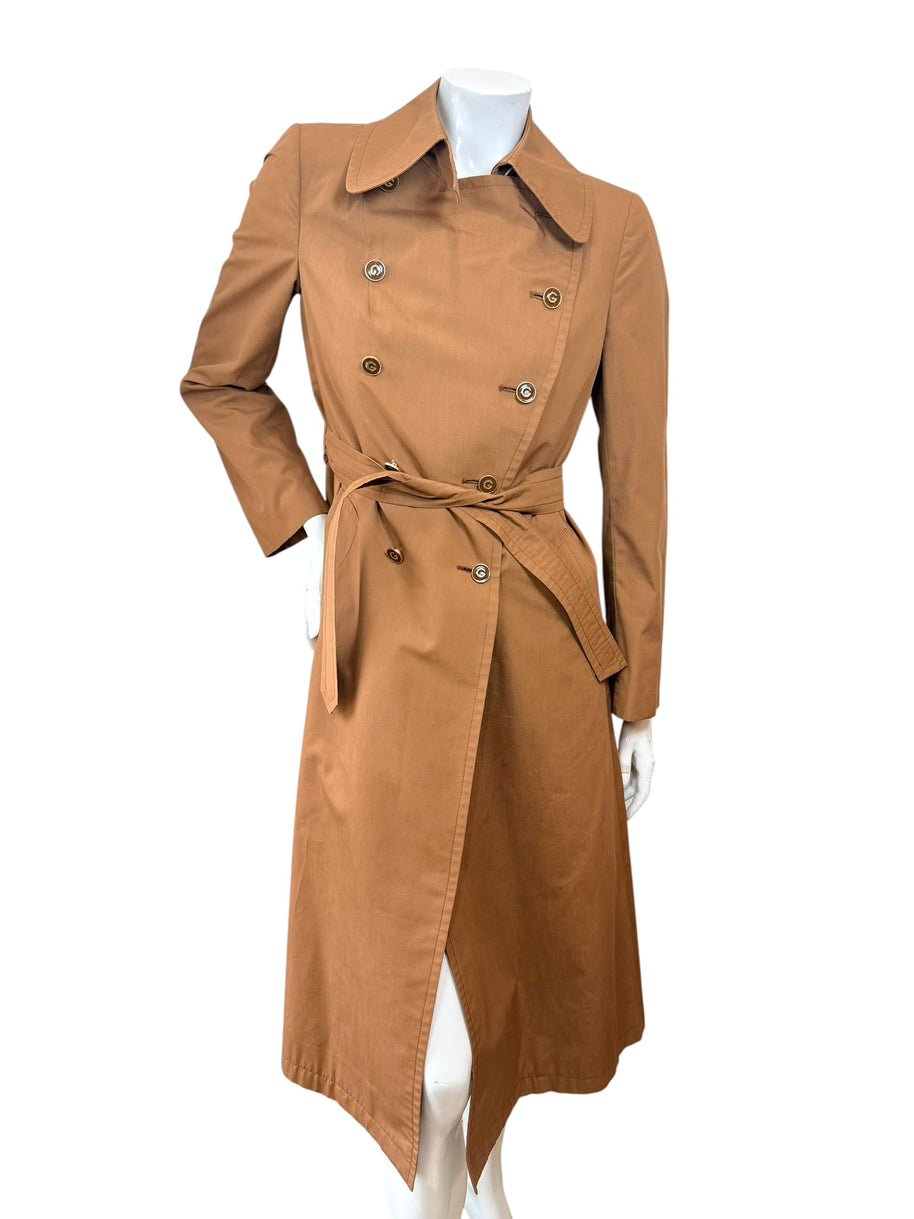 Vintage Gucci Camel Belted Trench Coat Silk Lined US 6