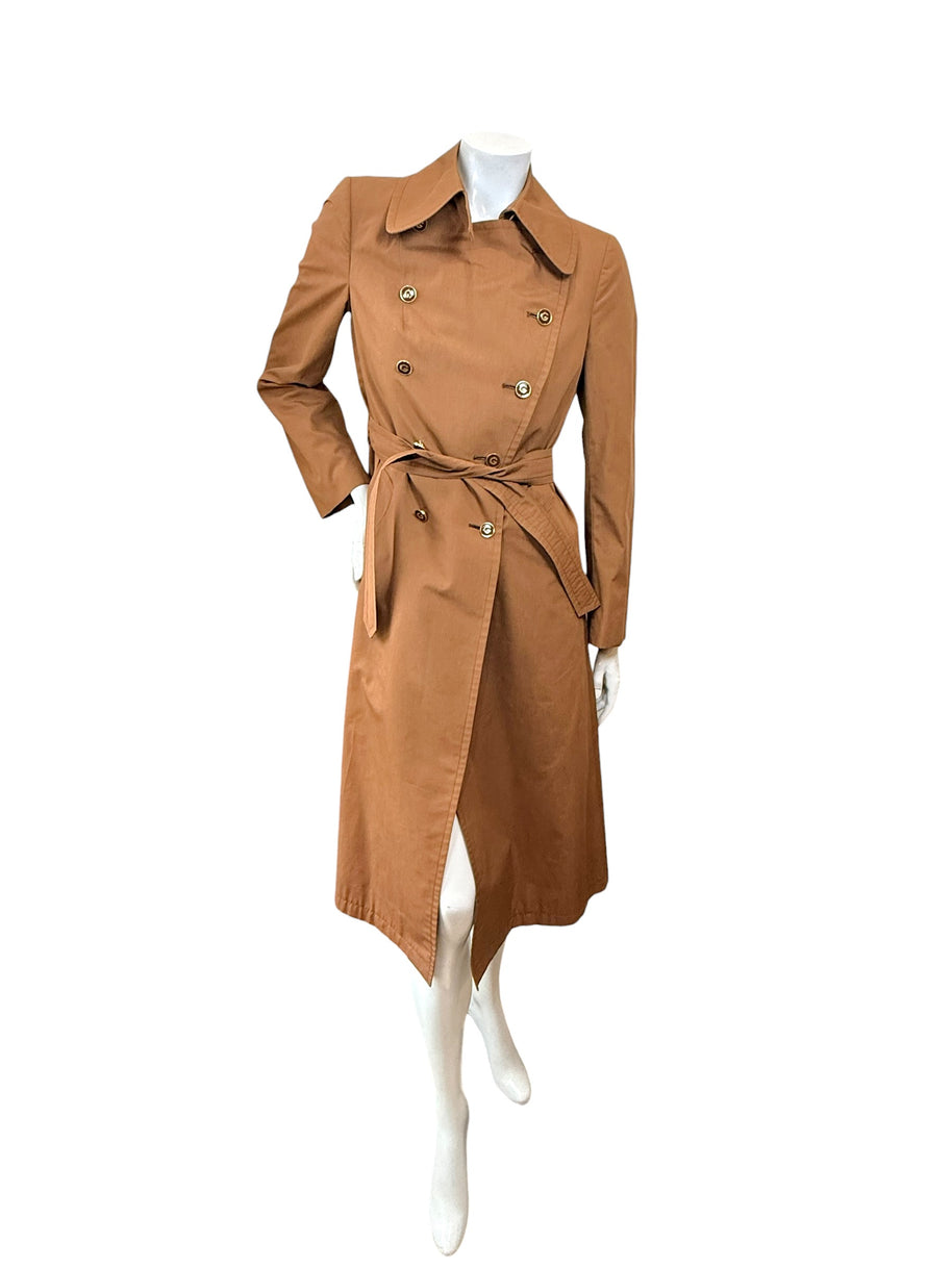Vintage Gucci Camel Belted Trench Coat Silk Lined US 6