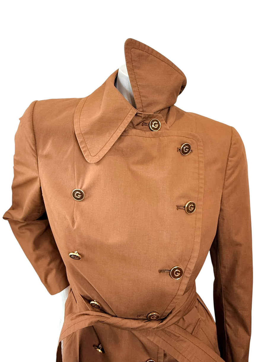 Vintage Gucci Camel Belted Trench Coat Silk Lined US 6