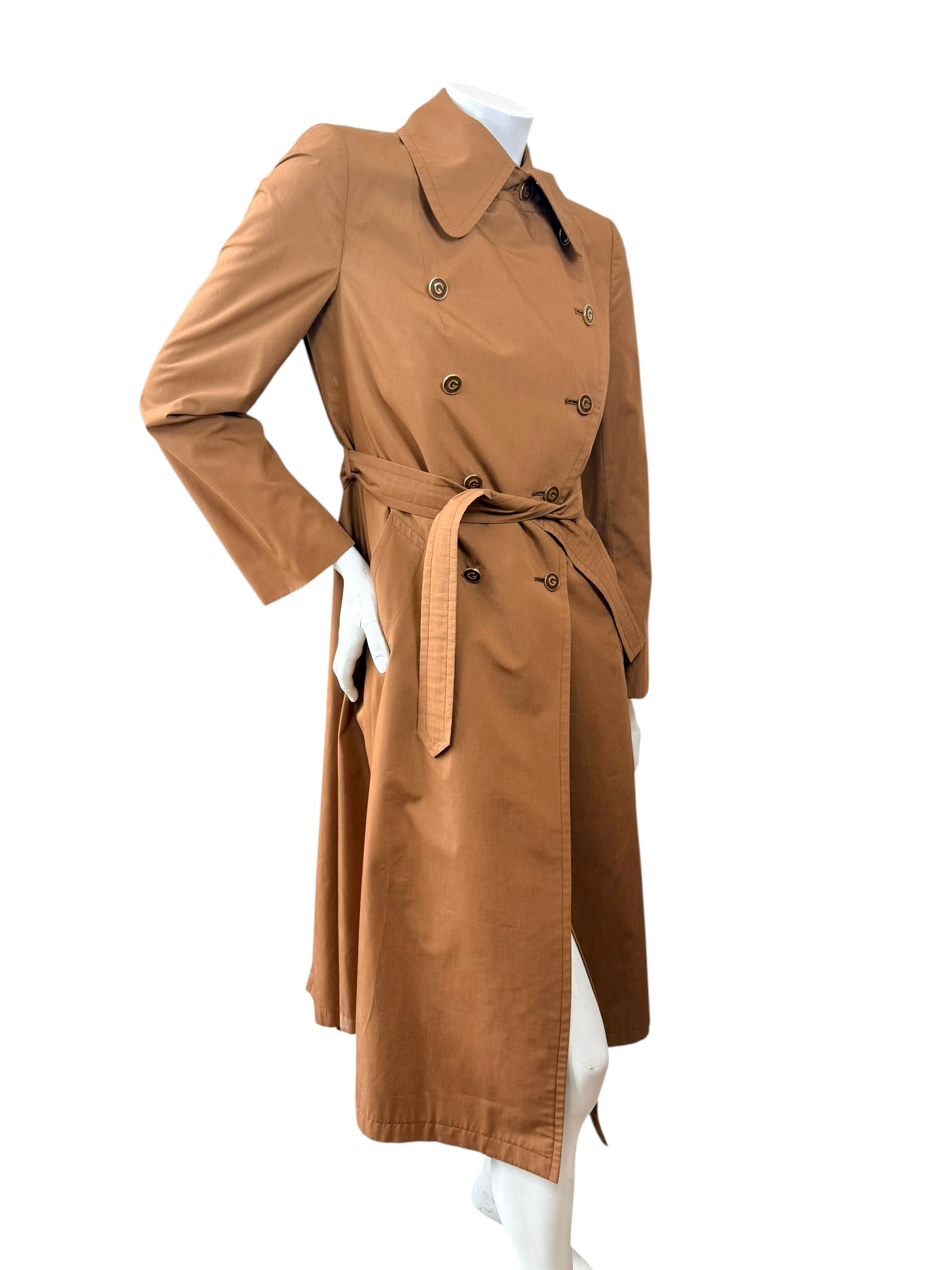 Vintage Gucci Camel Belted Trench Coat Silk Lined US 6
